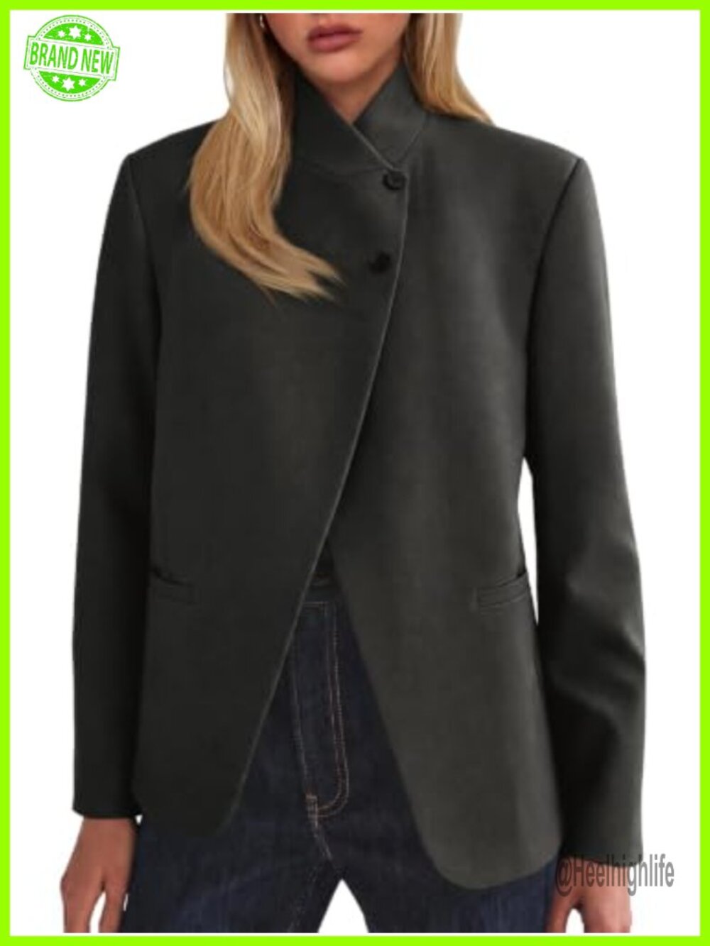 Womens Stand Collar Button Blazer Business Work Suit Jacket Loose Fit